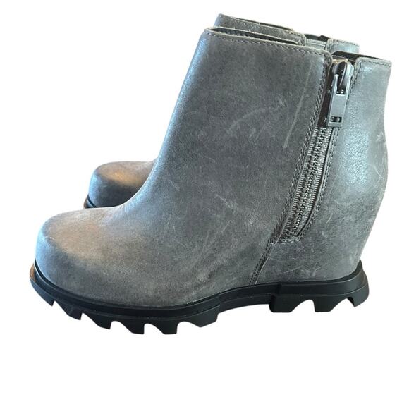 Sorel Joan Artic Wedge III Zip In Quarry Waterproof Leather Booties NEW 6 - Picture 1 of 10